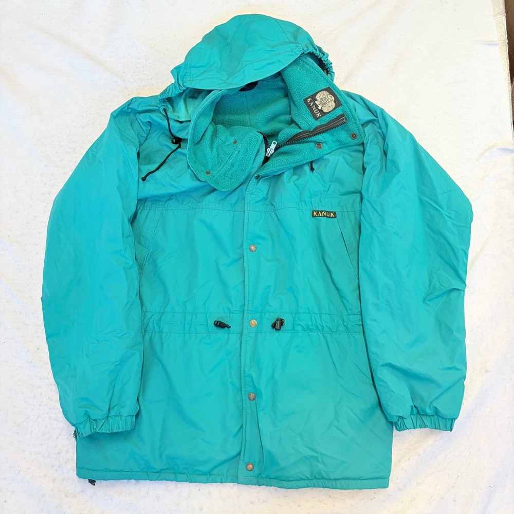 Kanuk Winter Parka Jacket Mens XL Teal Green Fleece Lined Hooded Vintage